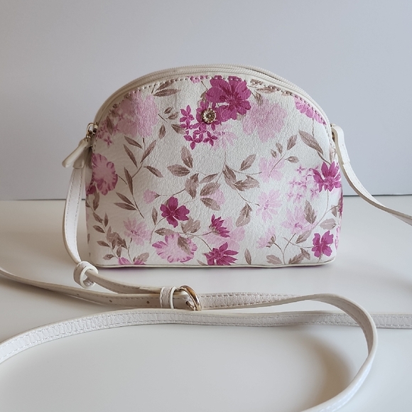 Handbags - Floral Crossbody Bag - Pink and Cream